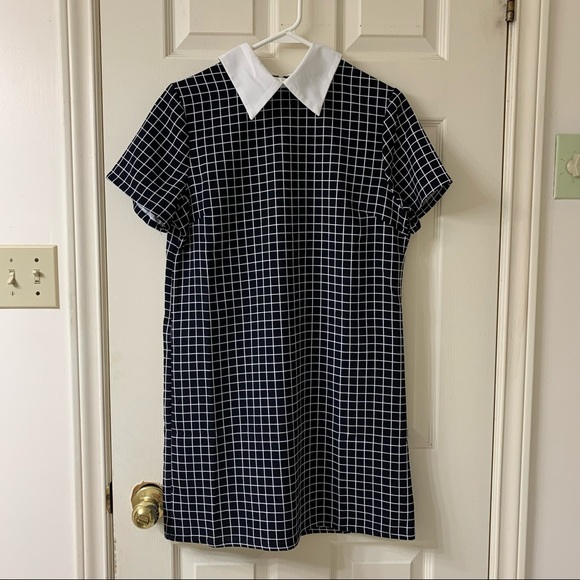 Unbranded, US M, Black and White Collared Window Pane Plaid Short Sleeved Dress - Picture 1 of 7